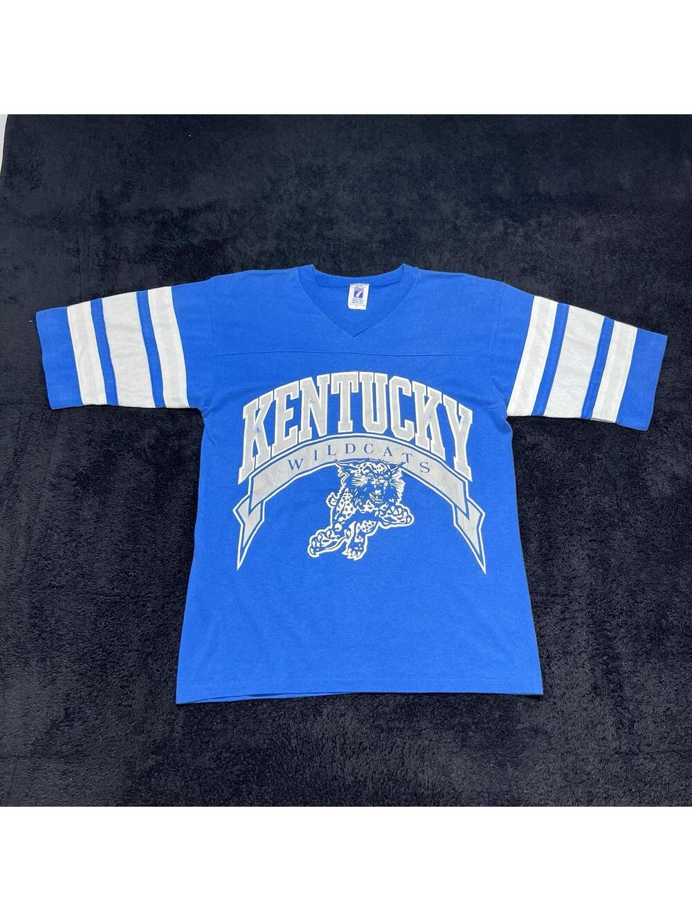 Vintage 90s Logo 7 Kentucky Wildcats Basketball University Striped Jersey Tee M